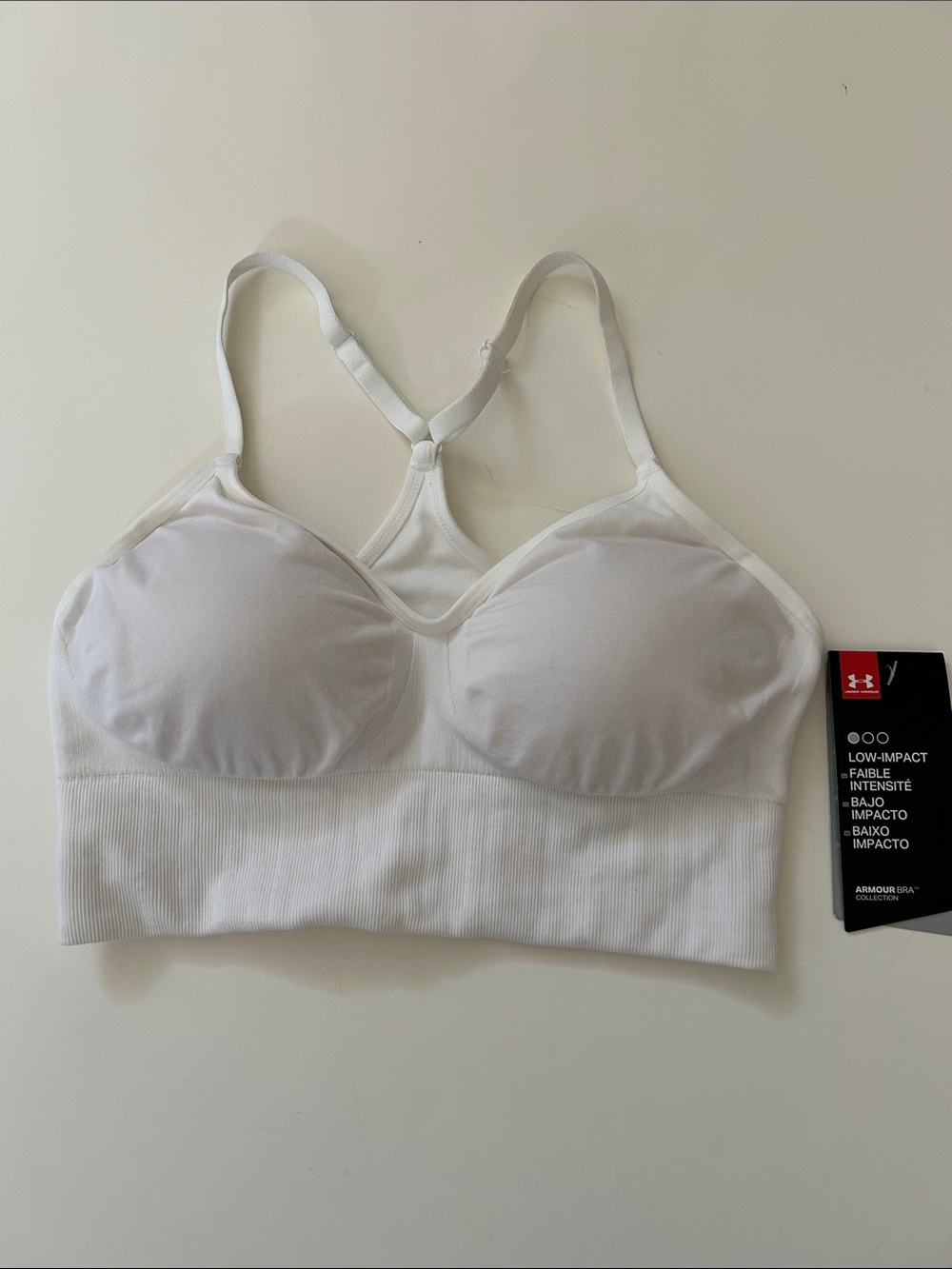 Under Armour White Low-Impact Padded Sports Bra with Racerback